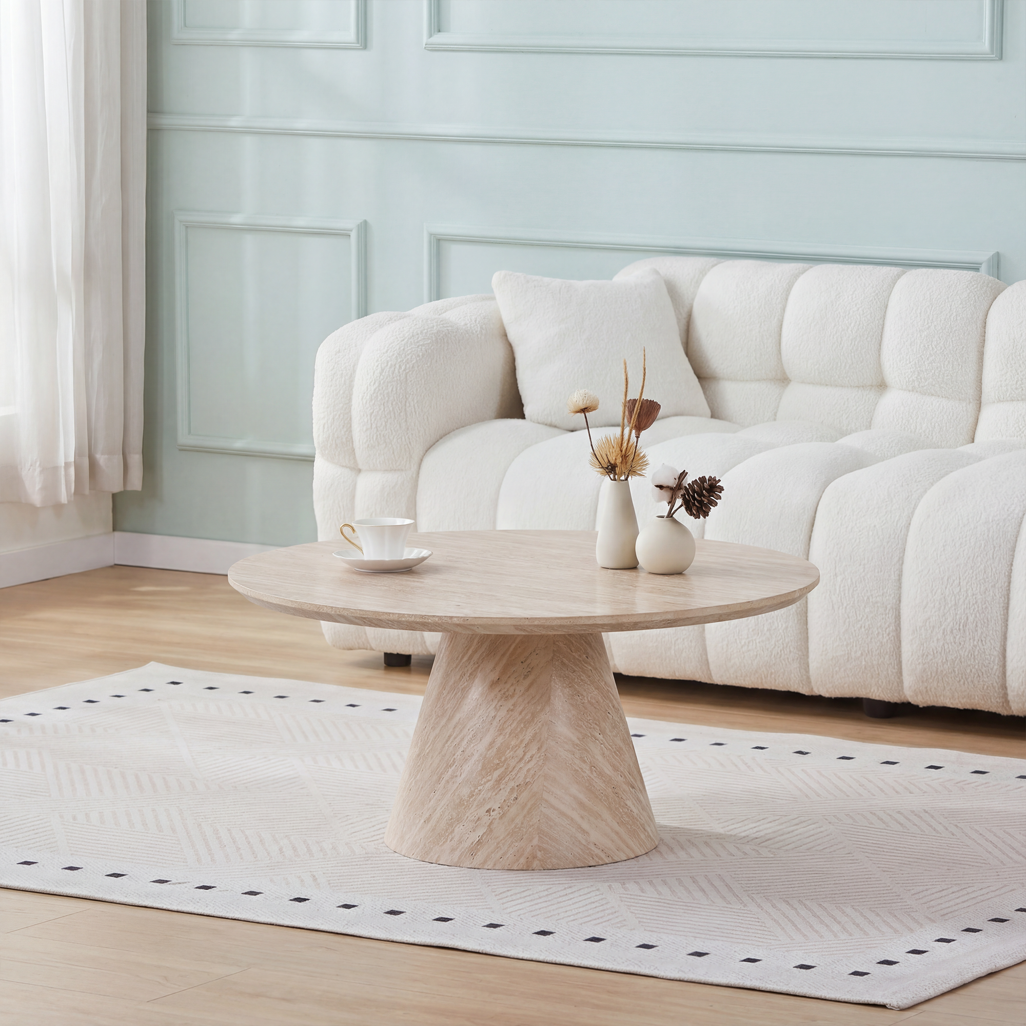 Table basse ronde Effet travertin beige