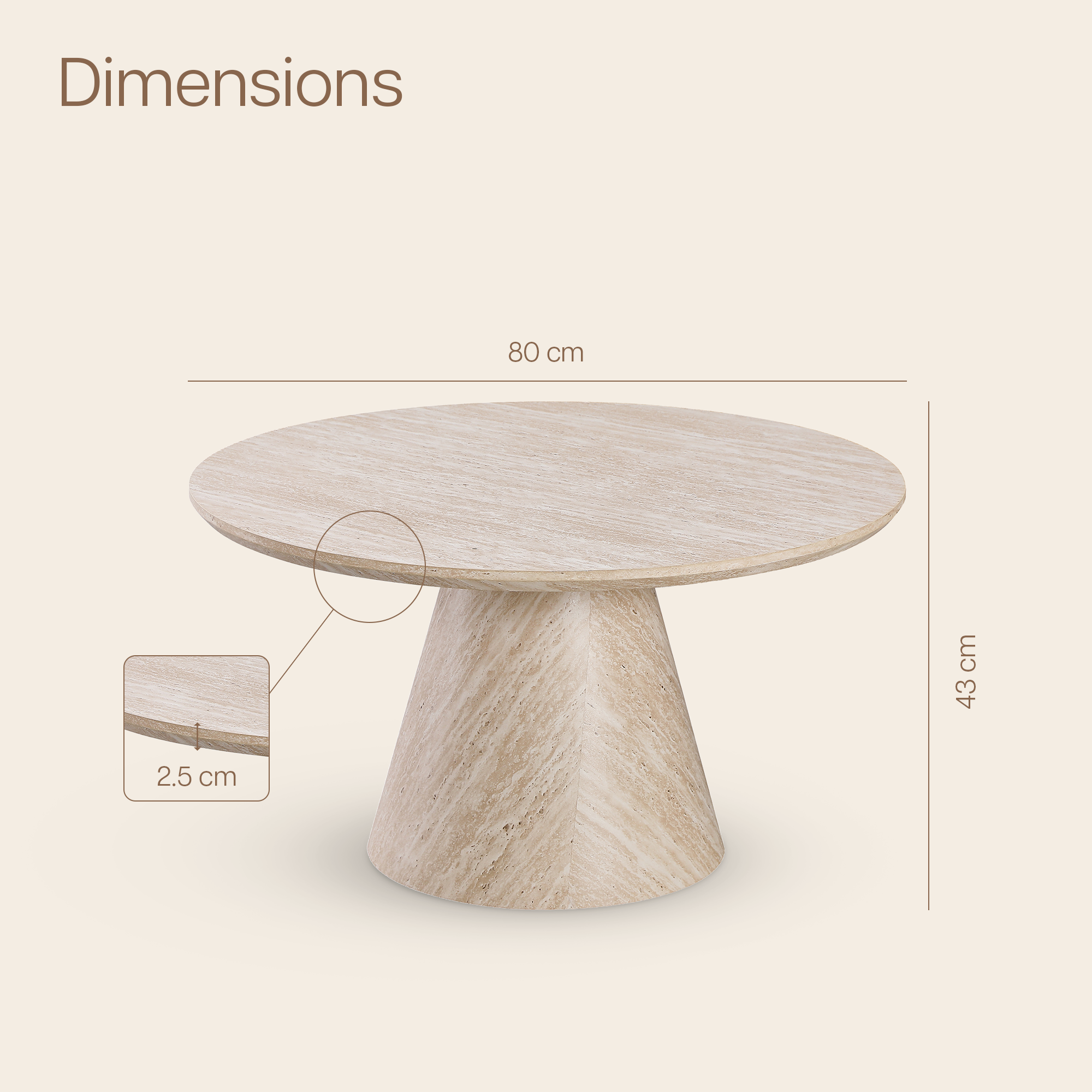 Table basse ronde Effet travertin beige