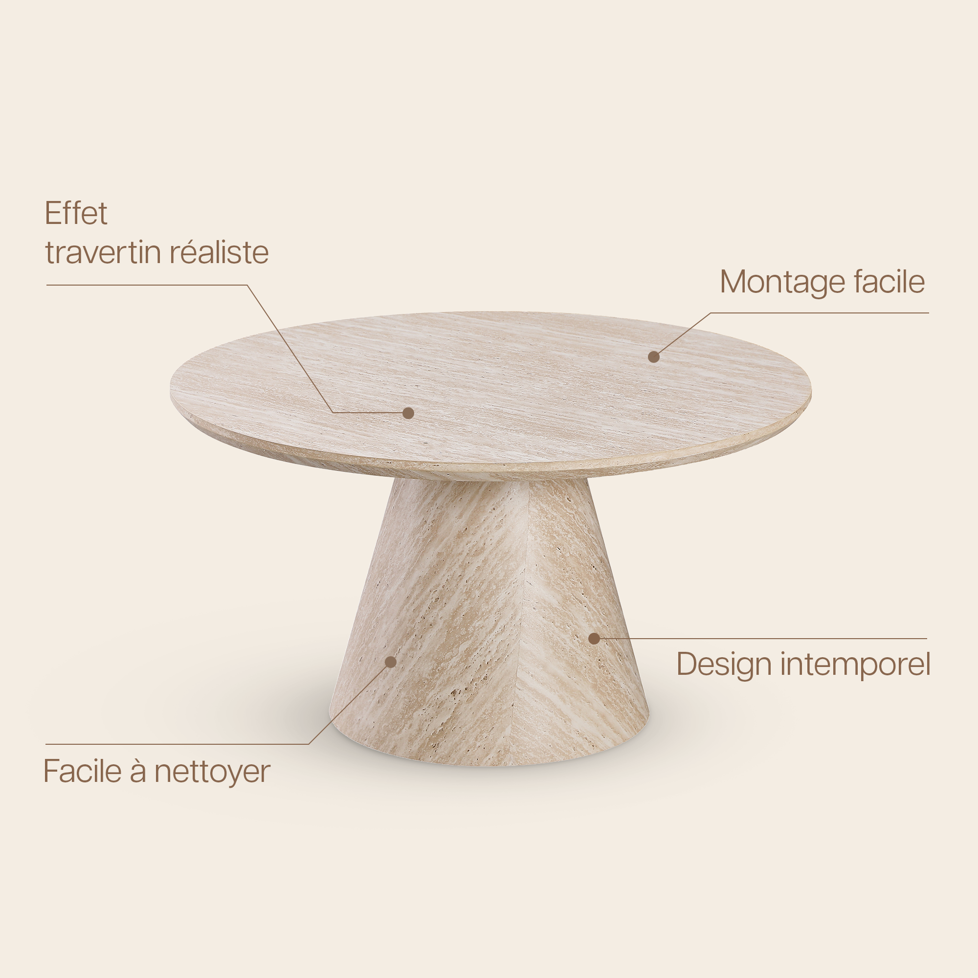Table basse ronde Effet travertin beige