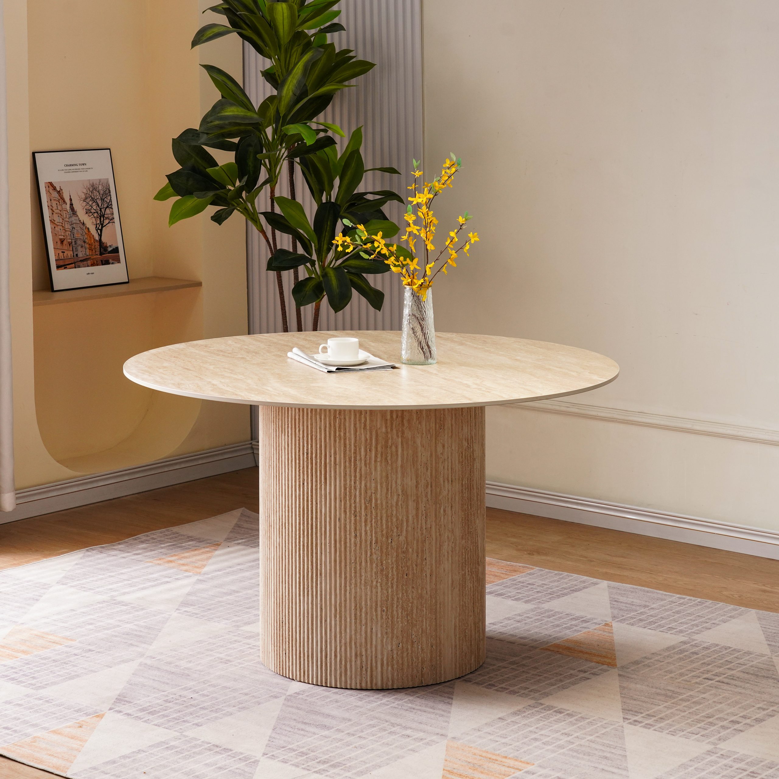 Table à manger effet travertin beige