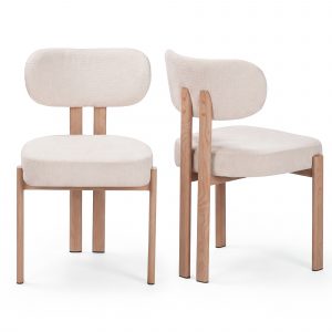 Chaises en tissu beige et effet bois chêne - Beige et naturel - NOA