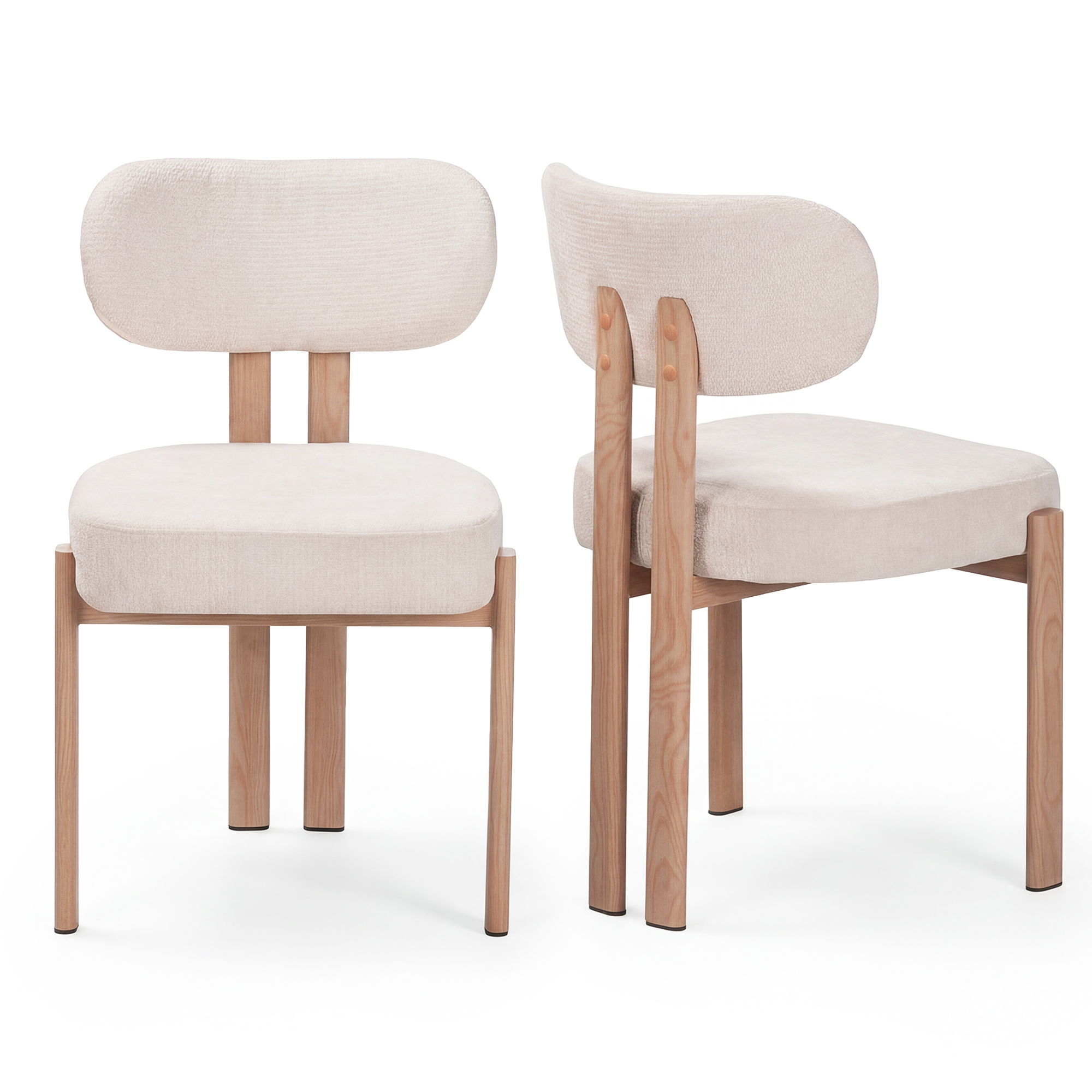 Chaises en tissu beige et effet bois chêne - Beige et naturel - NOA