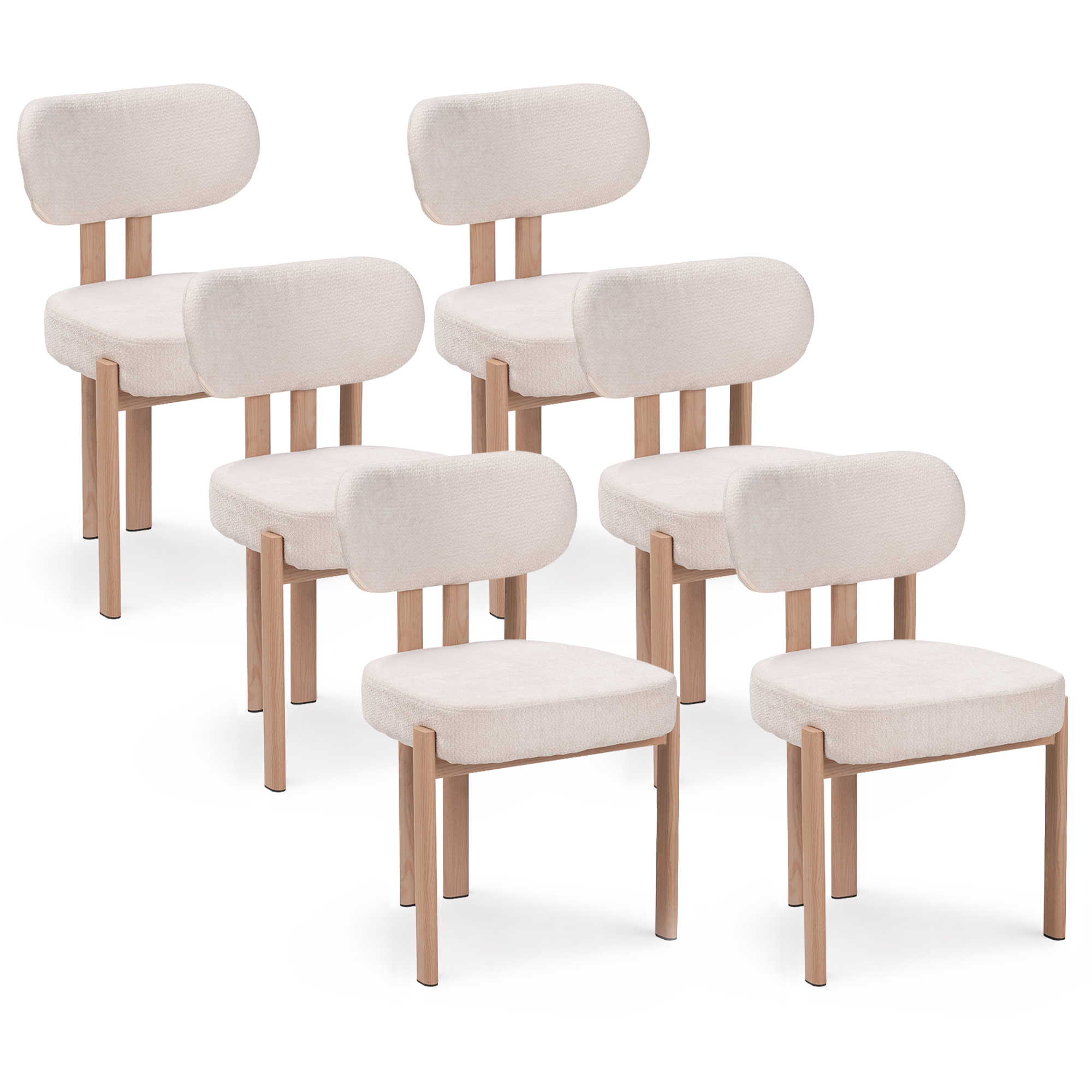 Chaises en tissu beige et effet bois chêne - Beige et naturel - NOA