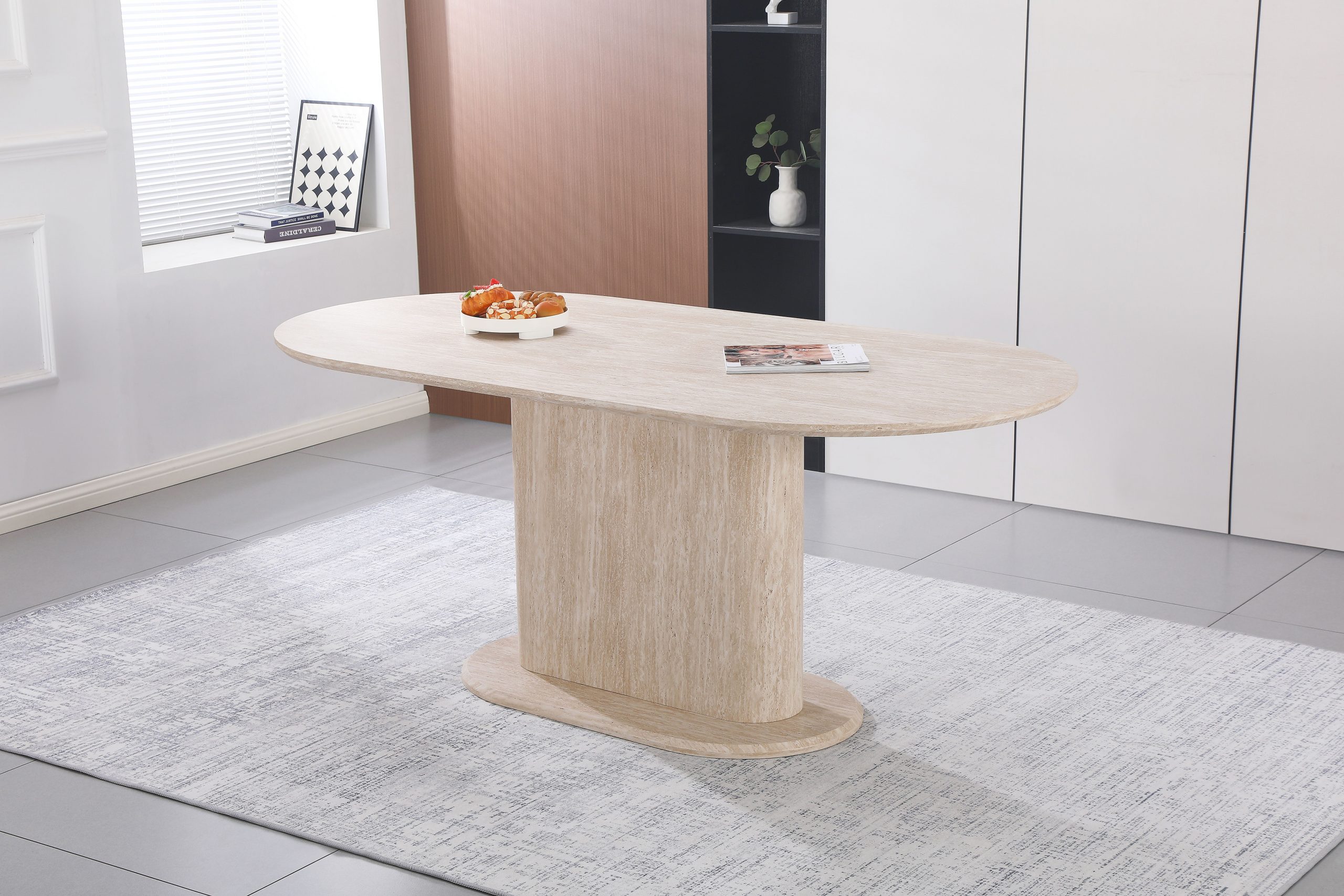 Table à manger effet travertin beige