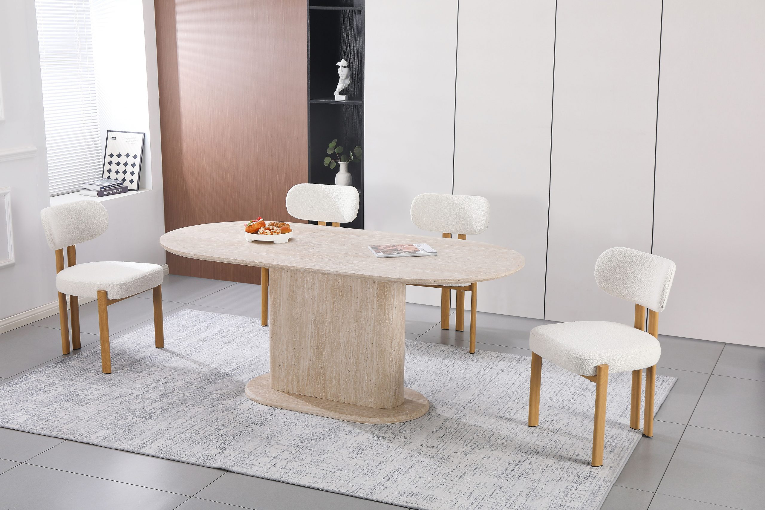 Table à manger effet travertin beige