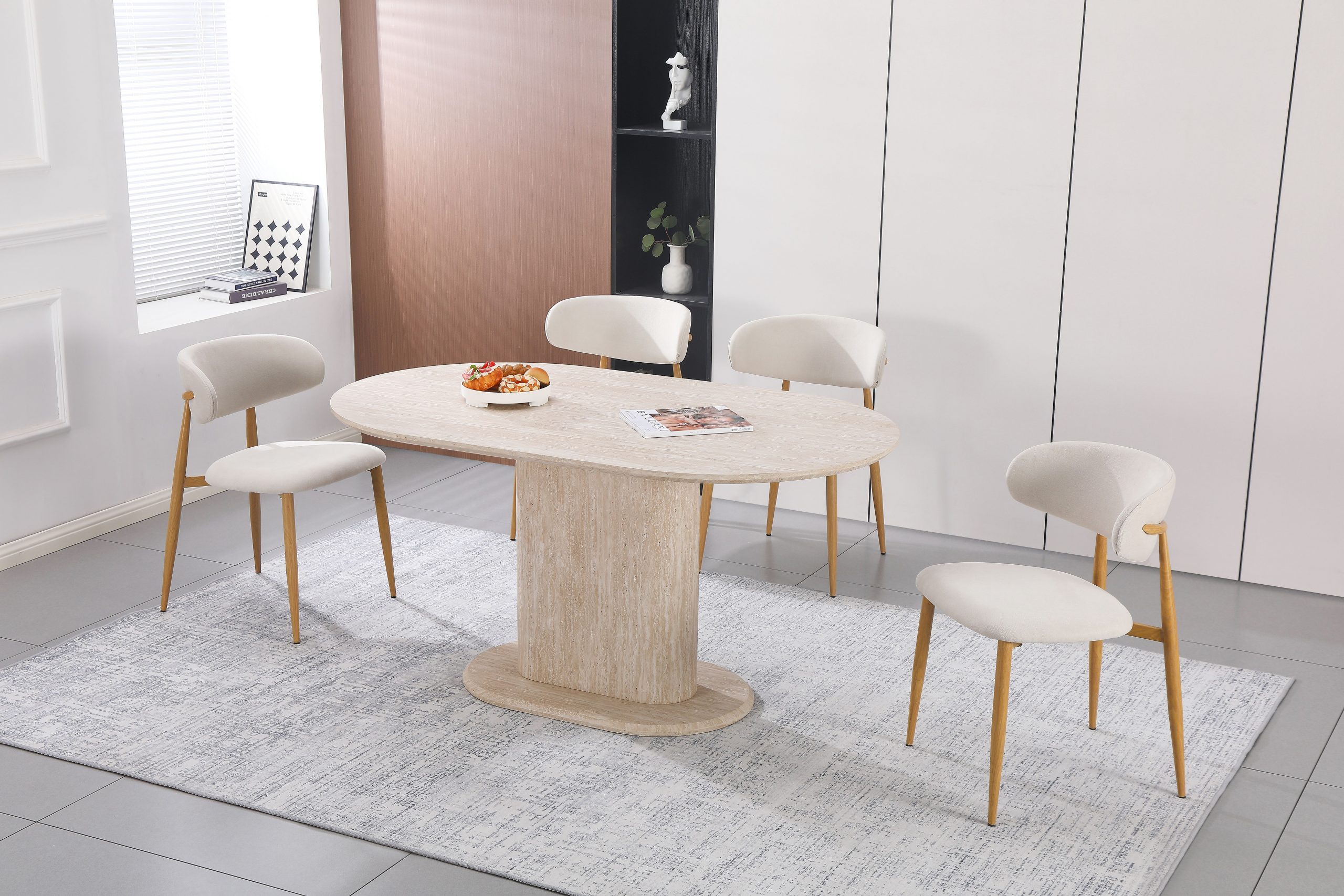 Table à manger effet travertin beige