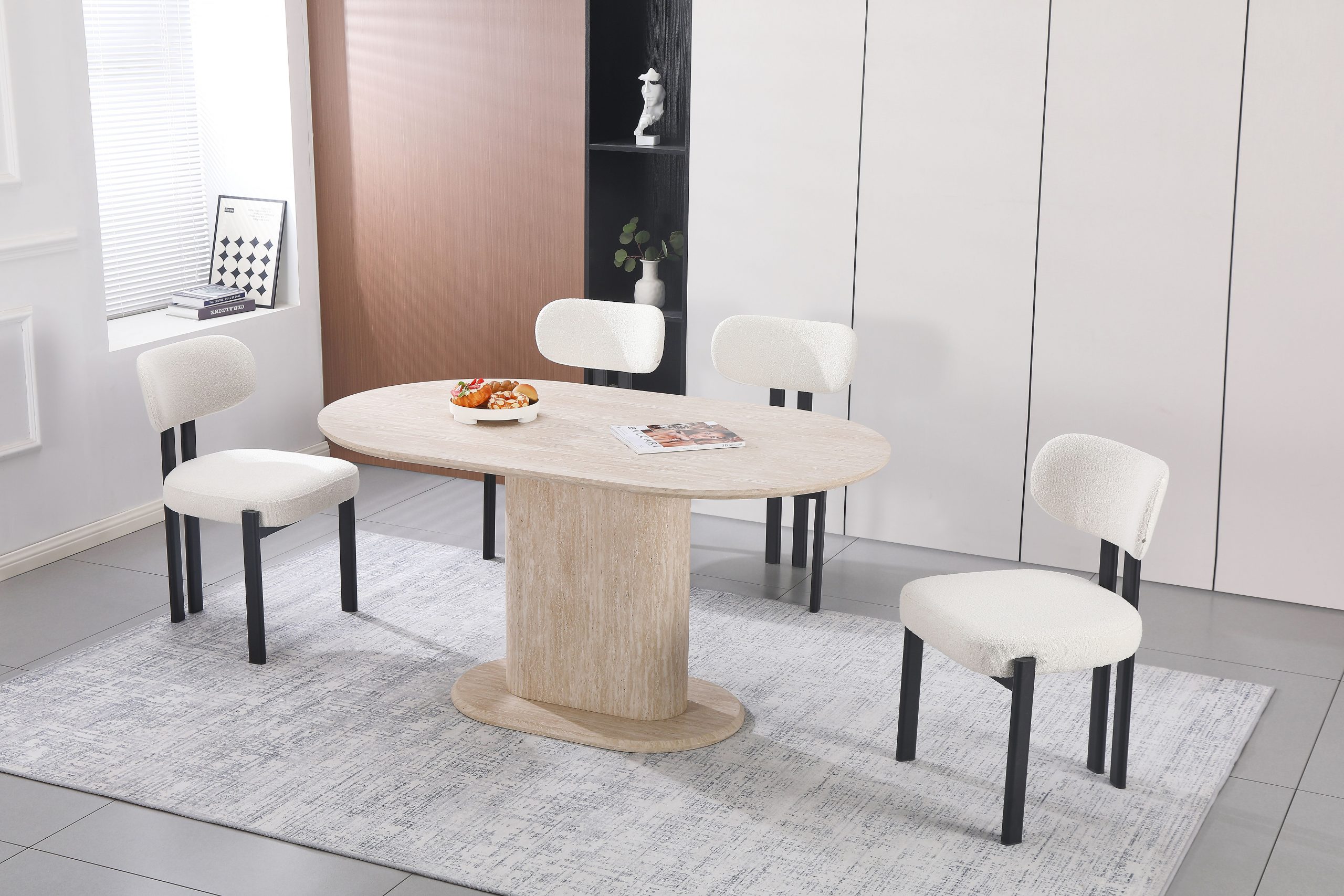 Table à manger effet travertin beige