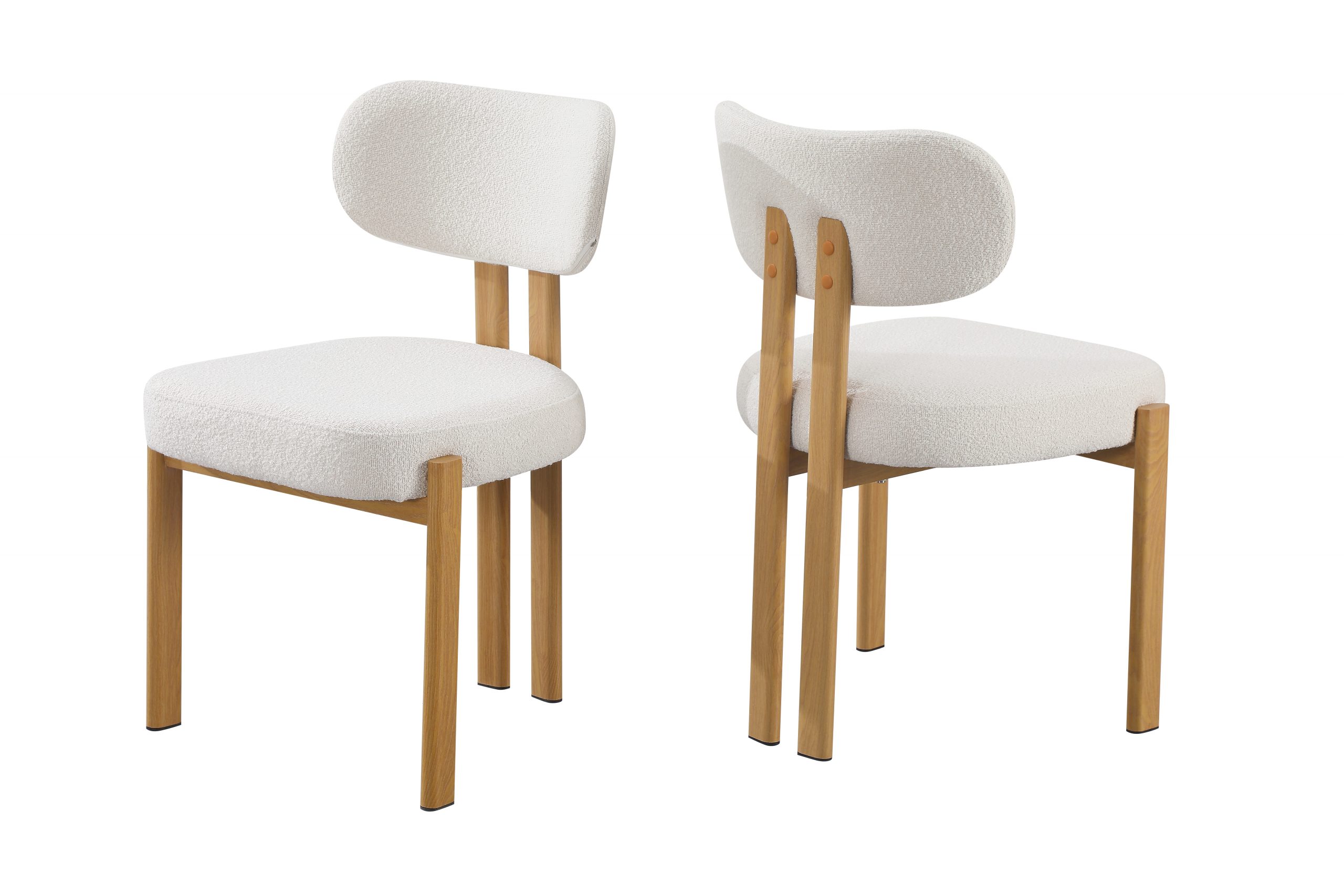 chaises en tissu bouclette et effet bois chêne - Beige et naturel - NOA
