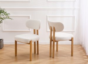 chaises en tissu bouclette et effet bois chêne - Beige et naturel - NOA