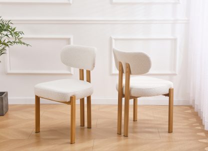 chaises en tissu bouclette et effet bois chêne - Beige et naturel - NOA