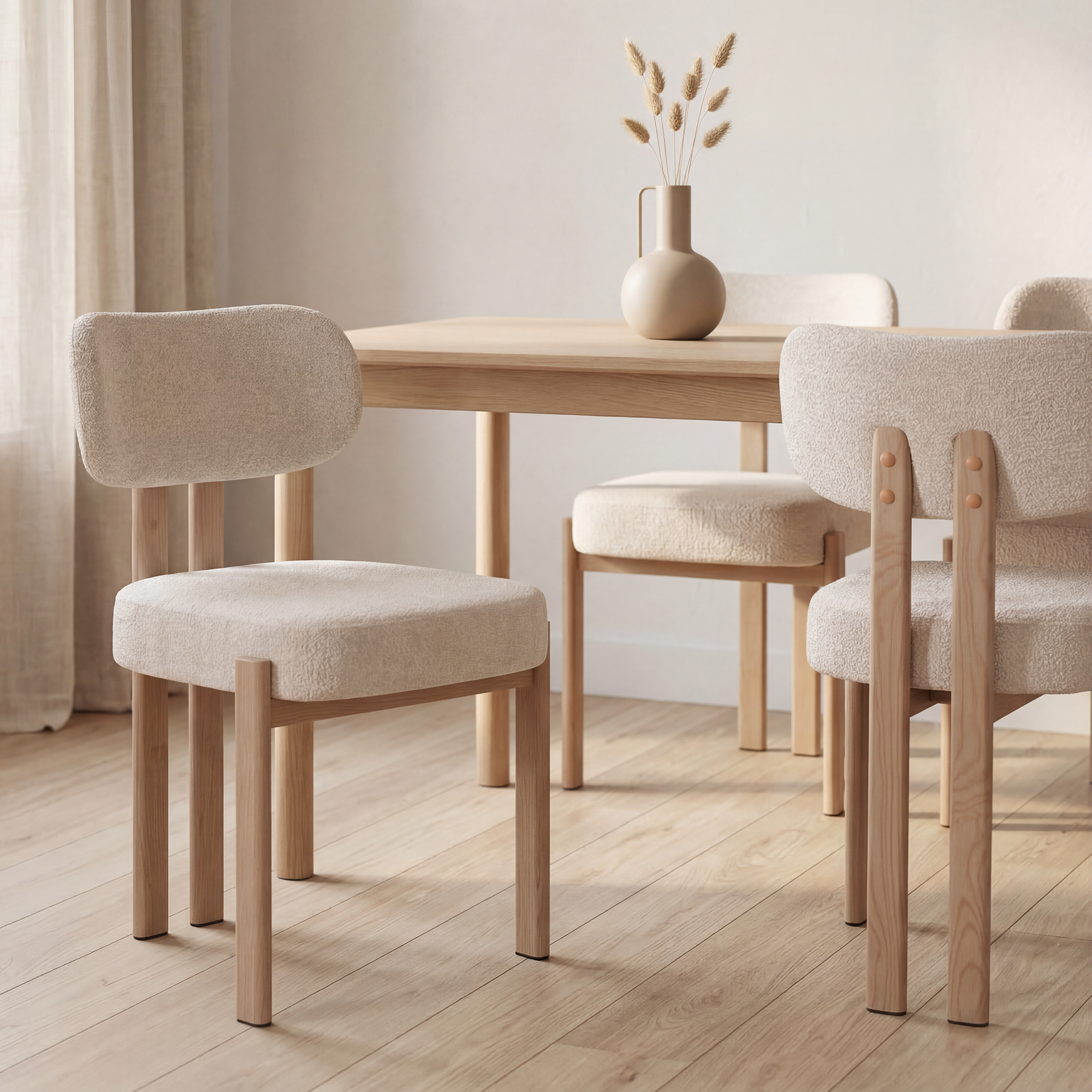 Chaises en tissu beige et effet bois chêne - Beige et naturel - NOA