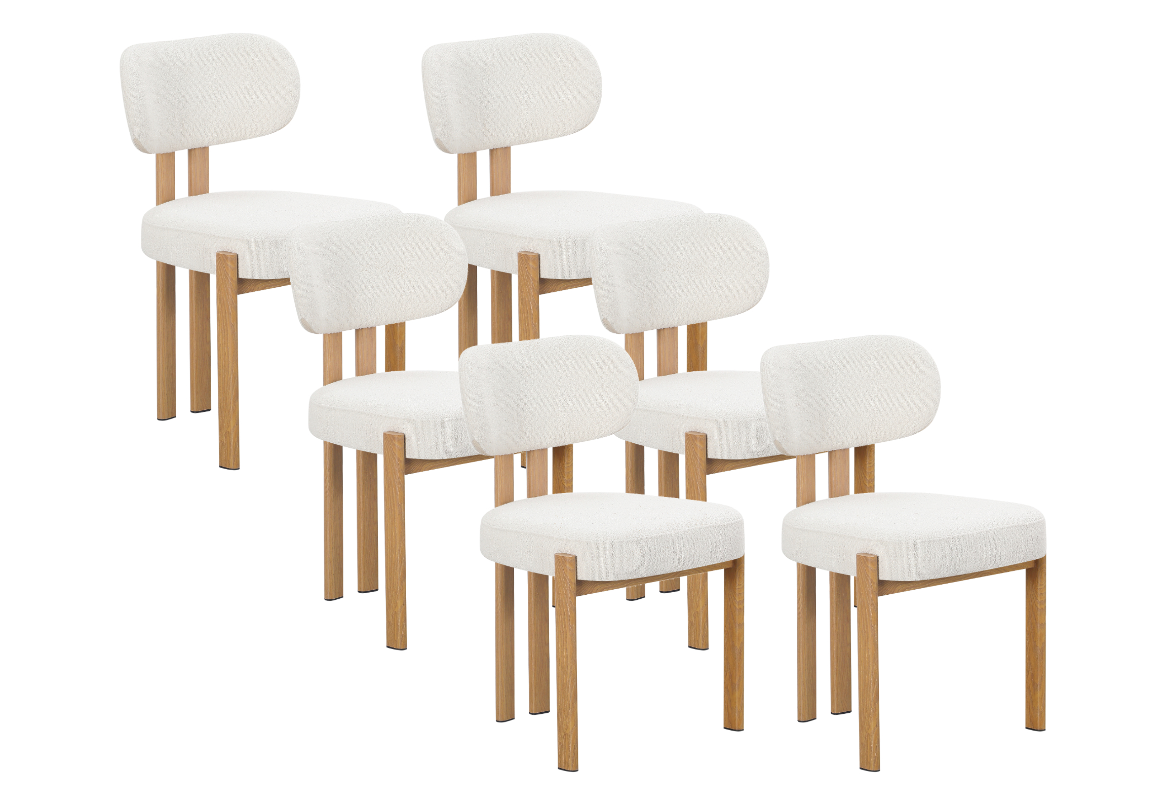 chaises en tissu bouclette et effet bois chêne - Beige et naturel - NOA