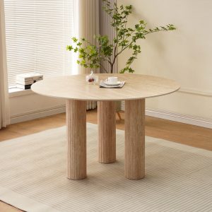 Table à manger effet travertin beige