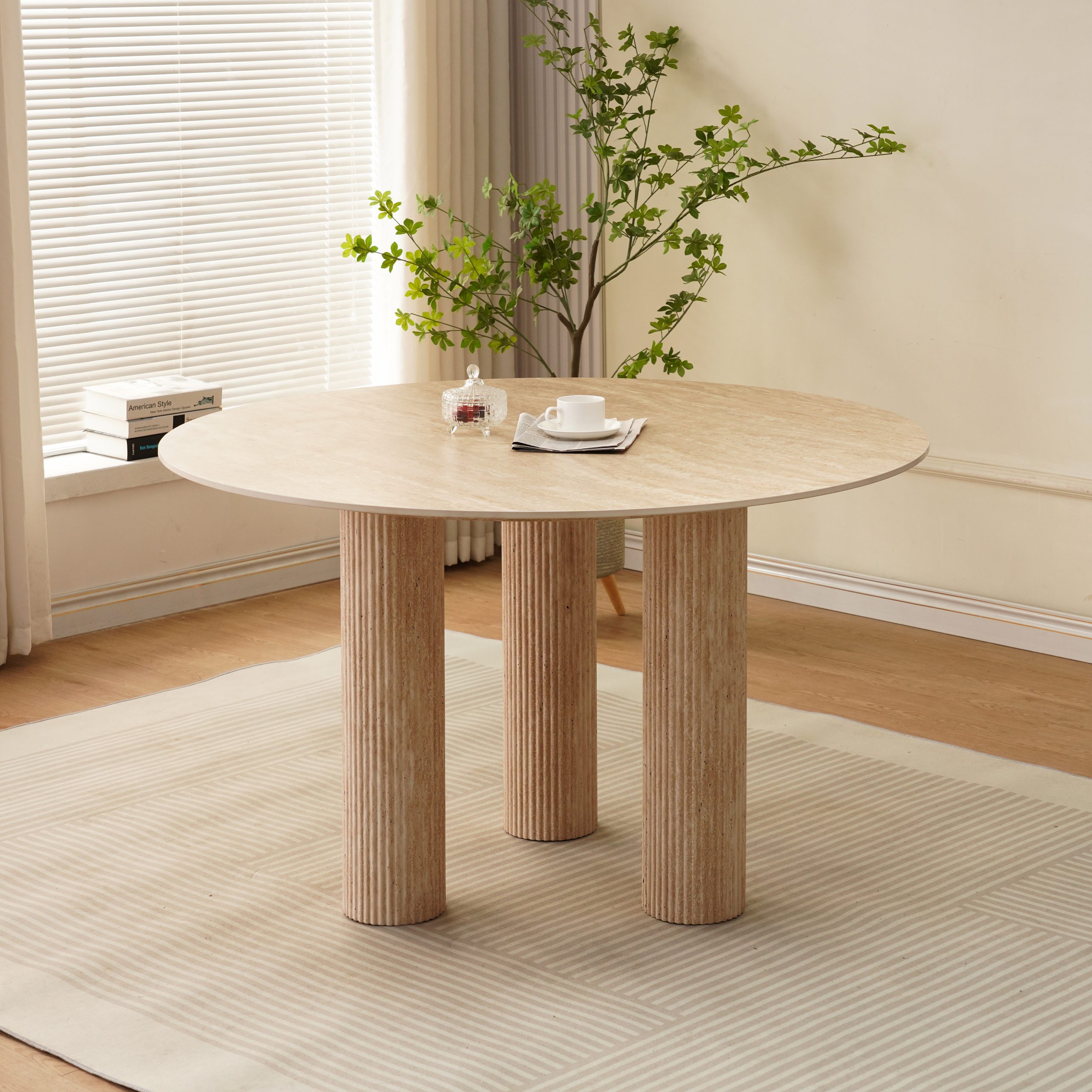 Table à manger effet travertin beige