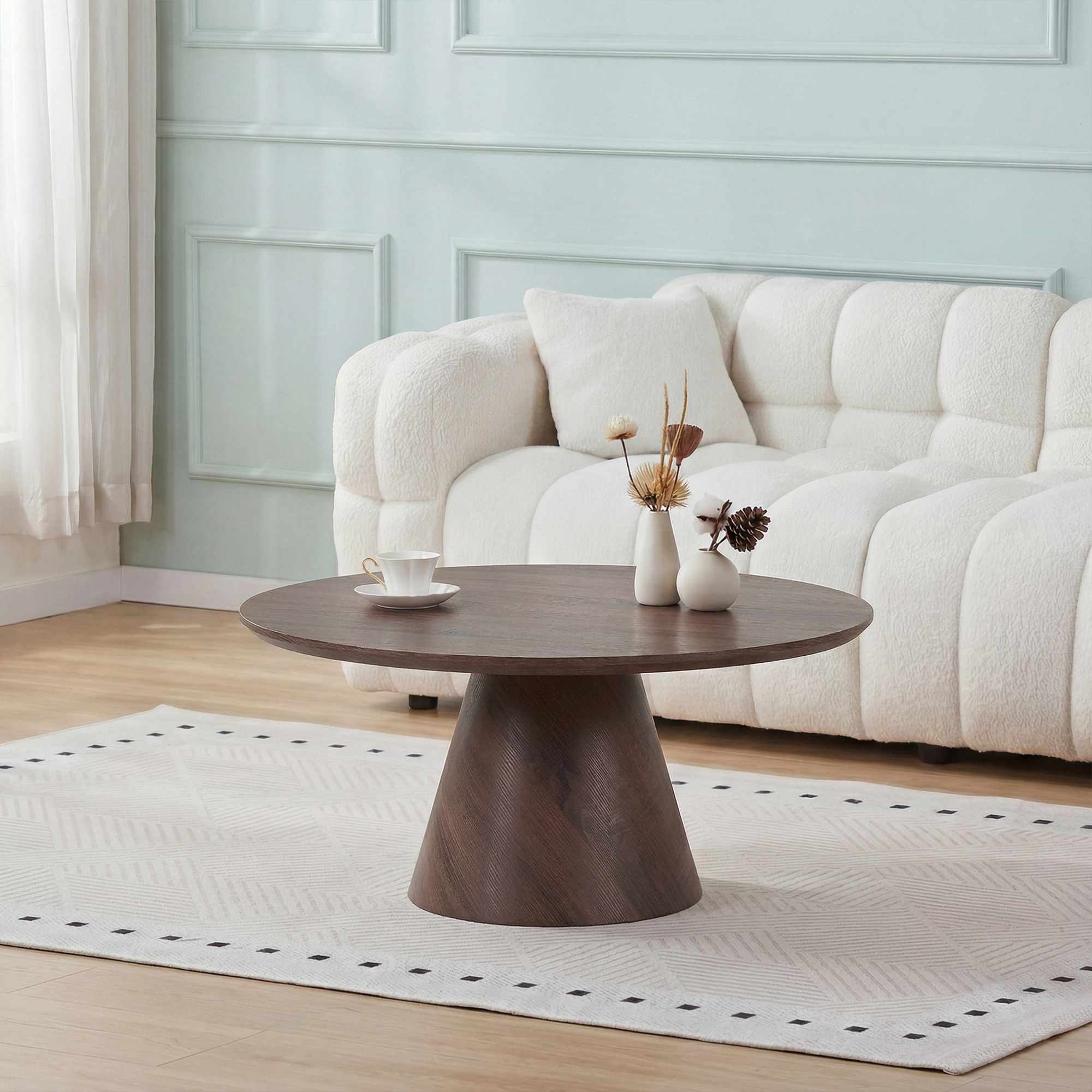Table Basse Ronde Effet Noyer