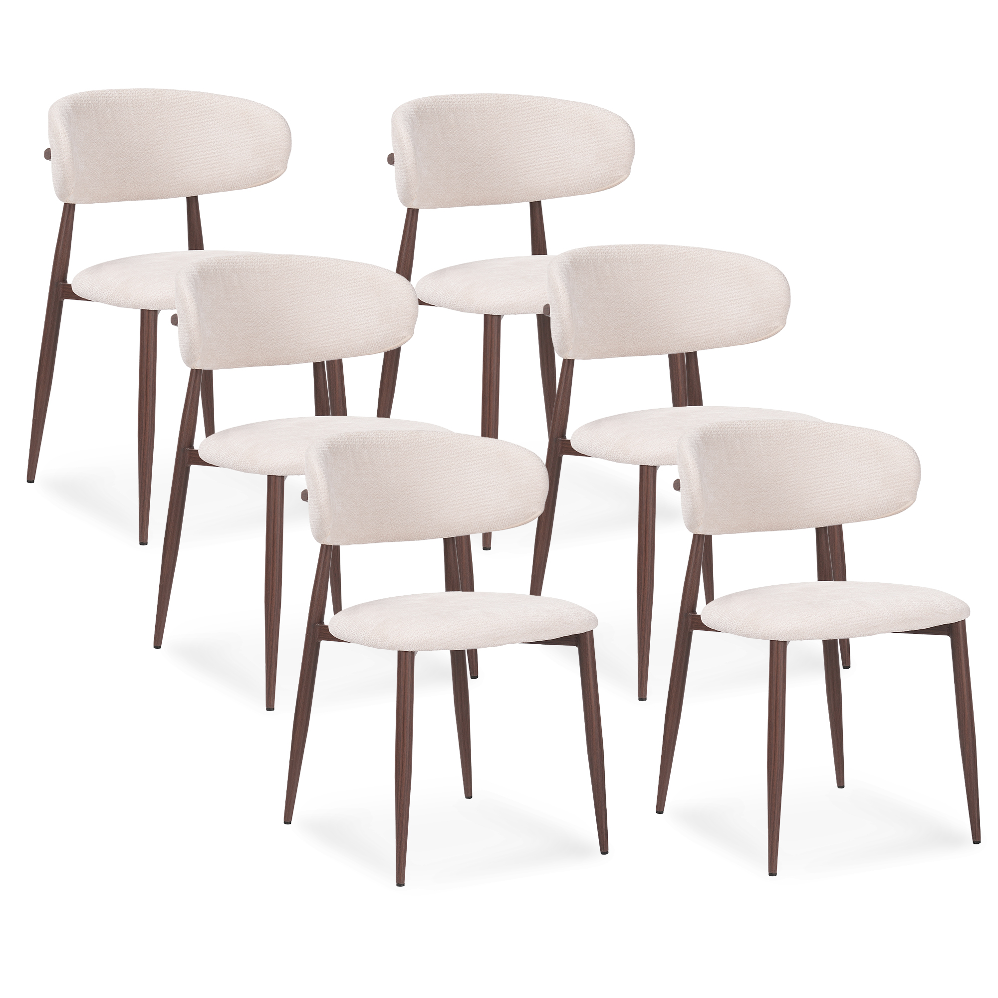 Chaises en tissu beige et effet bois noyer - Beige et Foncé - LEA