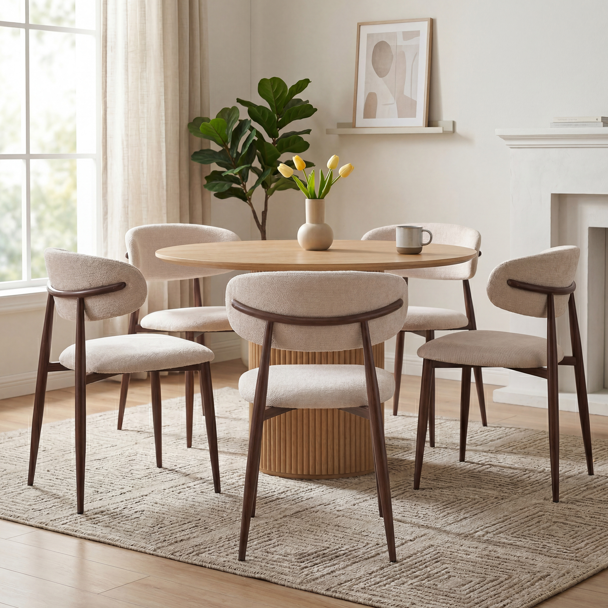 Chaises en tissu beige et effet bois noyer - Beige et Foncé - LEA