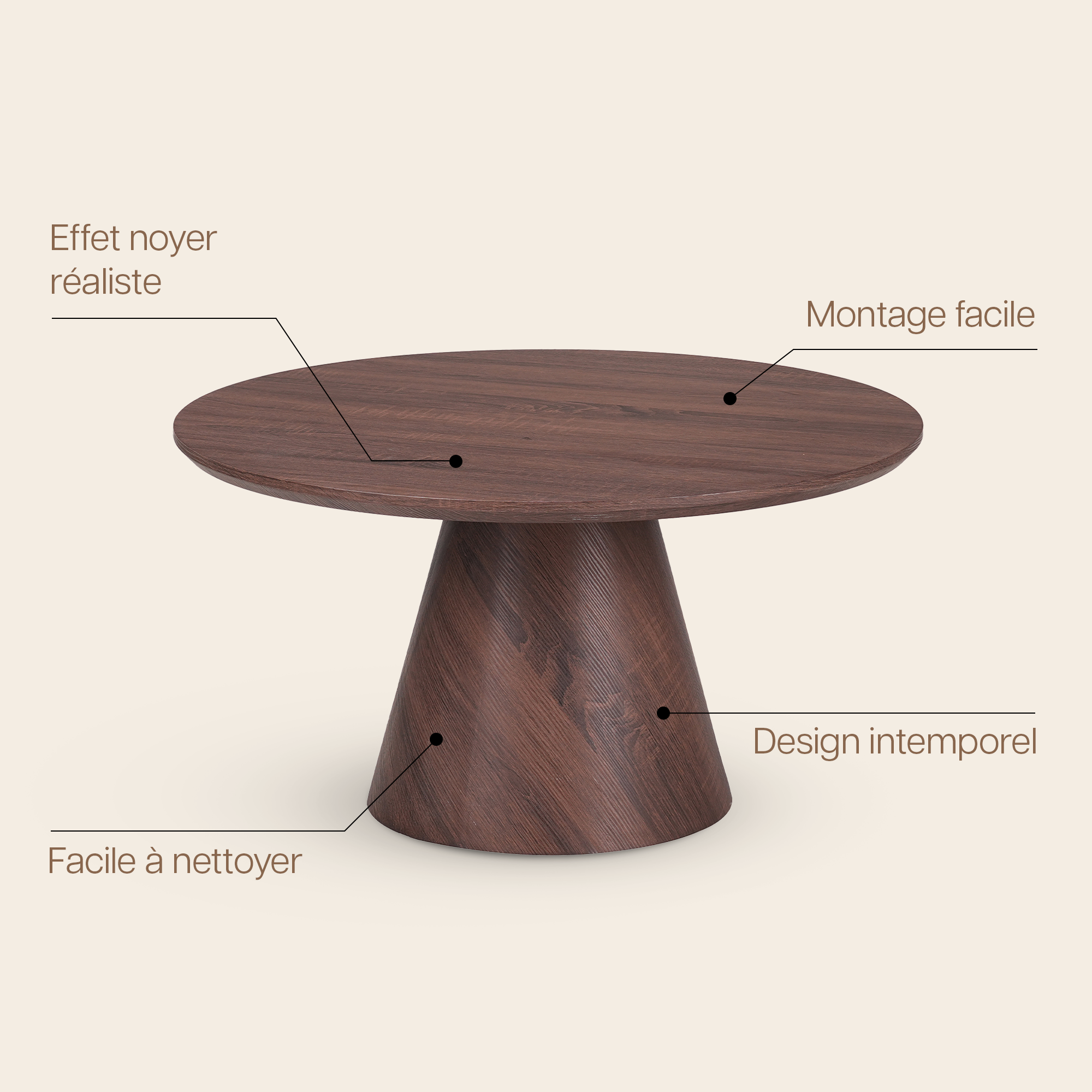 Table Basse Ronde Effet Noyer