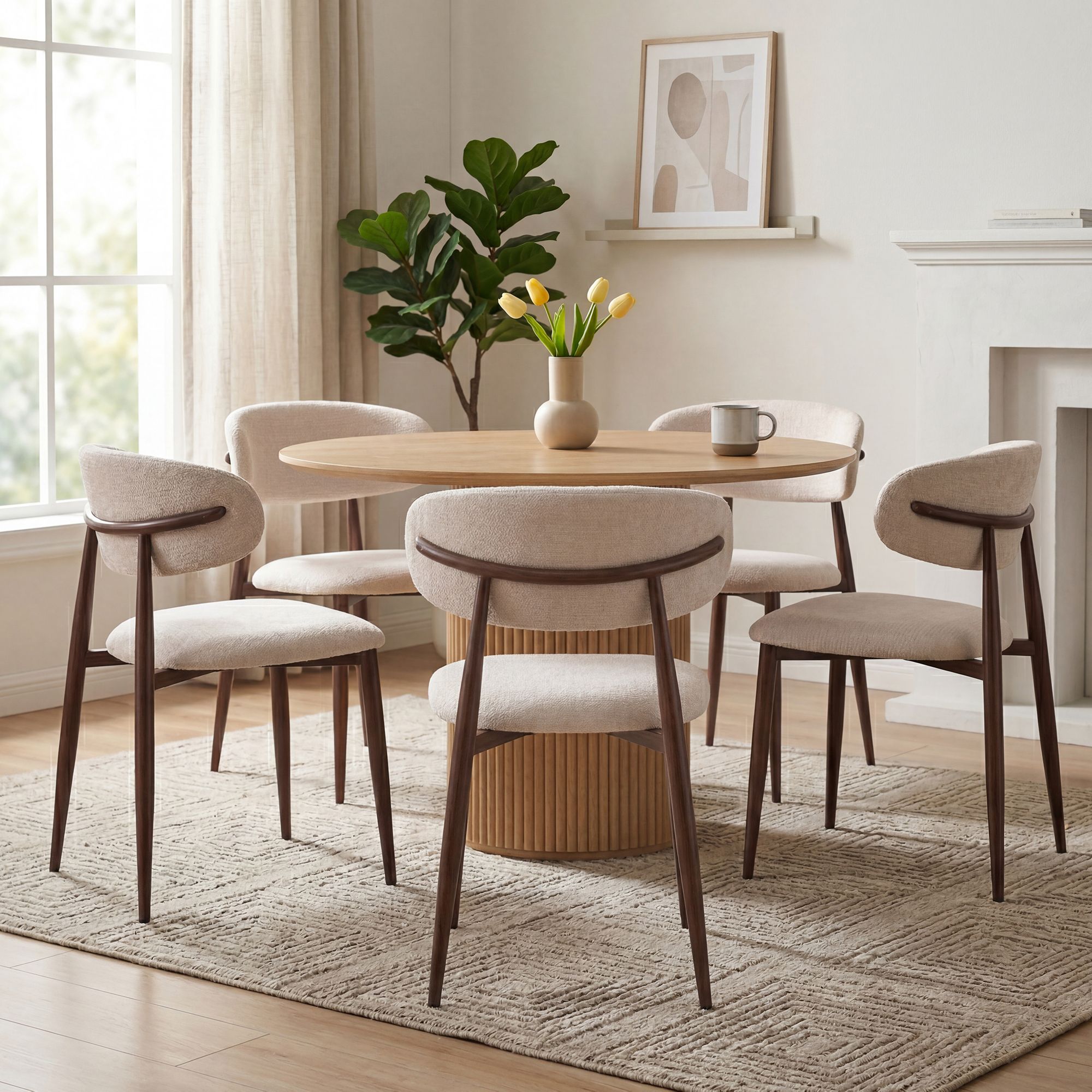 Chaises en tissu beige et effet bois noyer - Beige et Foncé - LEA