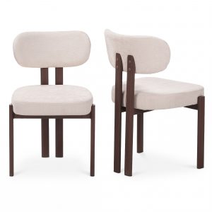 Chaises en tissu beige et pied effet noyer - Beige et Foncé - NOA
