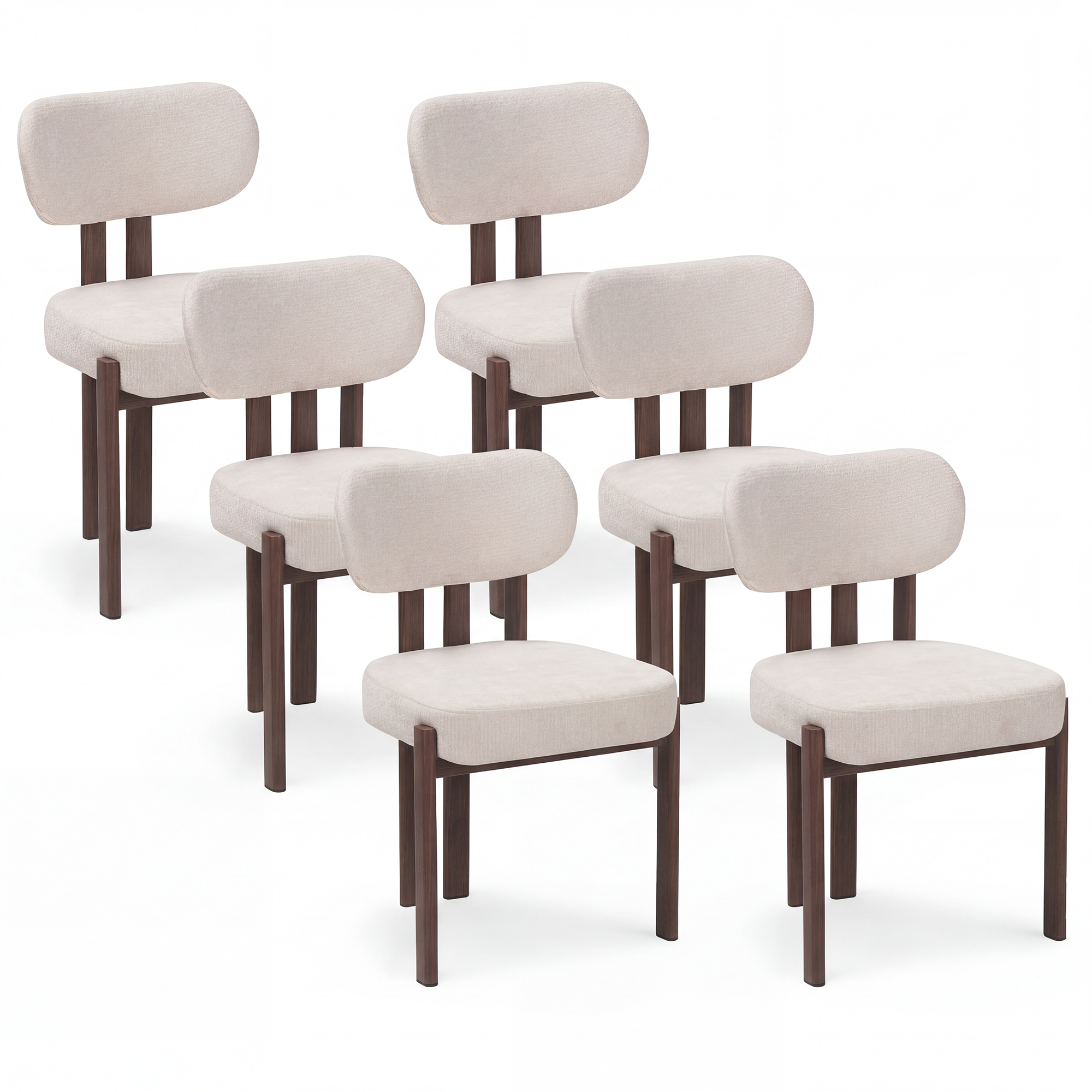 Chaises en tissu beige et pied effet noyer - Beige et Foncé - NOA