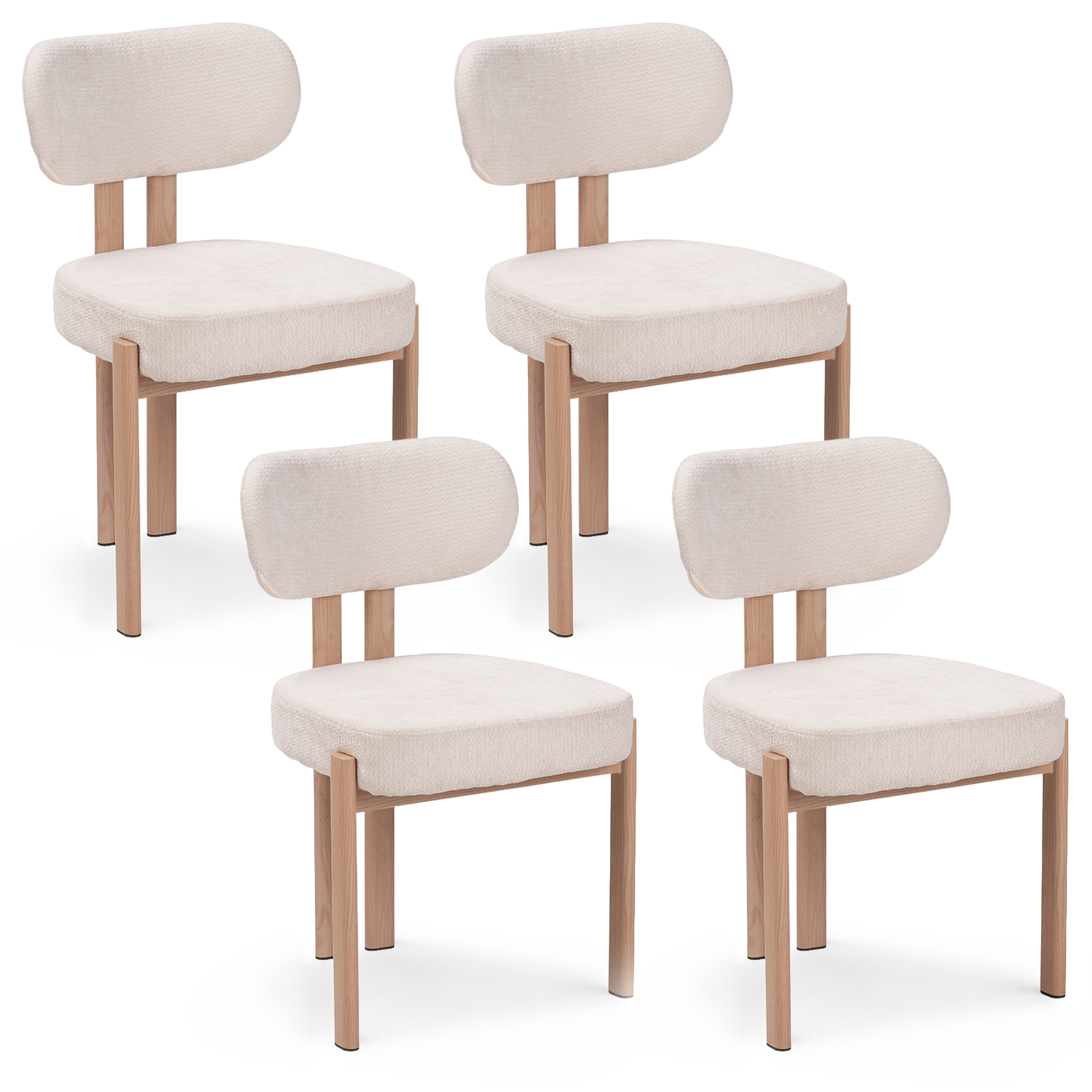 Chaises en tissu beige et effet bois chêne - Beige et naturel - NOA