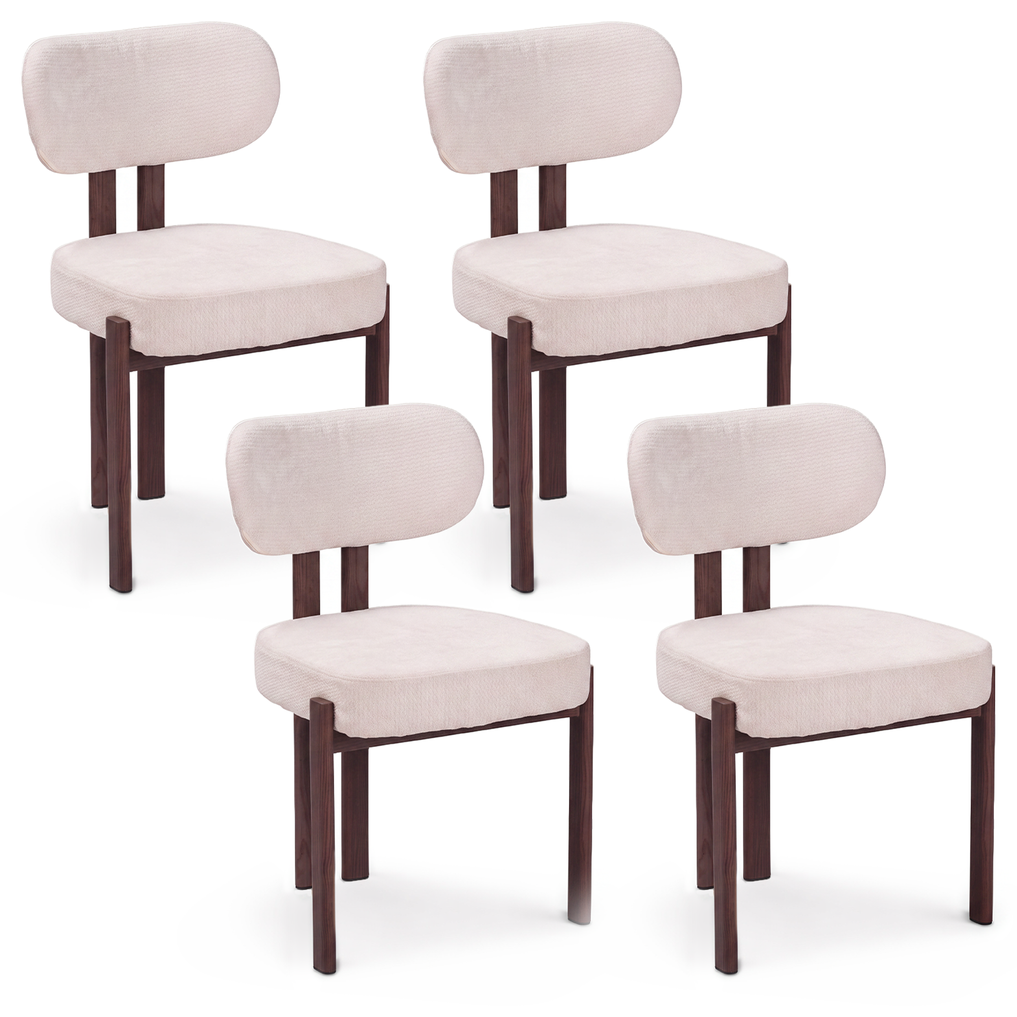 Chaises en tissu beige et pied effet noyer - Beige et Foncé - NOA