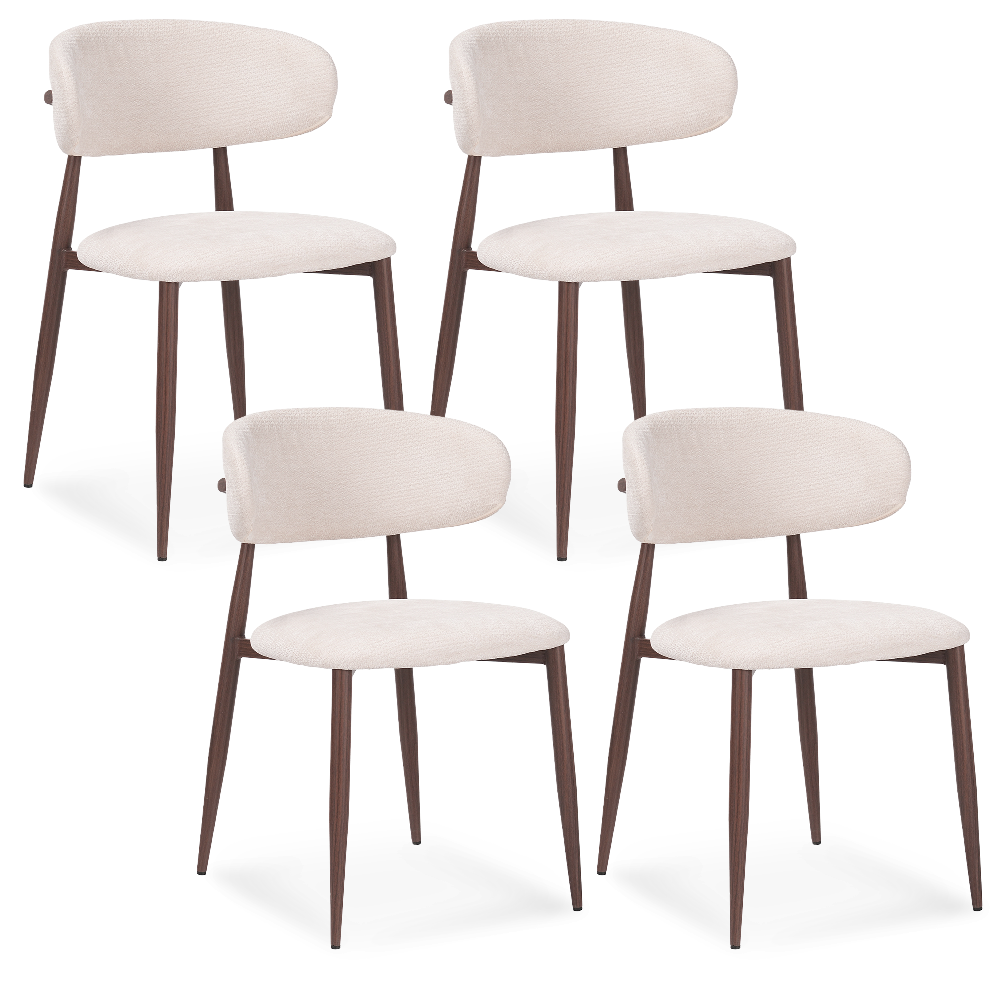 Chaises en tissu beige et effet bois noyer - Beige et Foncé - LEA