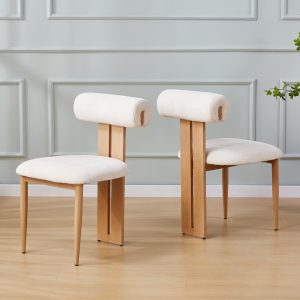 Chaises en tissu beige et effet bois chêne - Beige et naturel