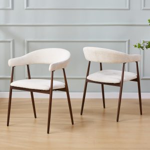 Chaises en tissu beige et pied effet noyer - Beige et Foncé