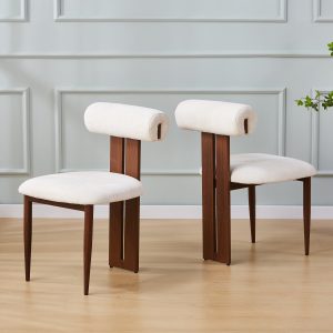 Chaises en tissu beige et pied effet noyer - Beige et Foncé - MAYA