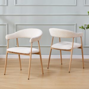 Chaises en tissu beige et effet bois chêne - Beige et naturel - LENA