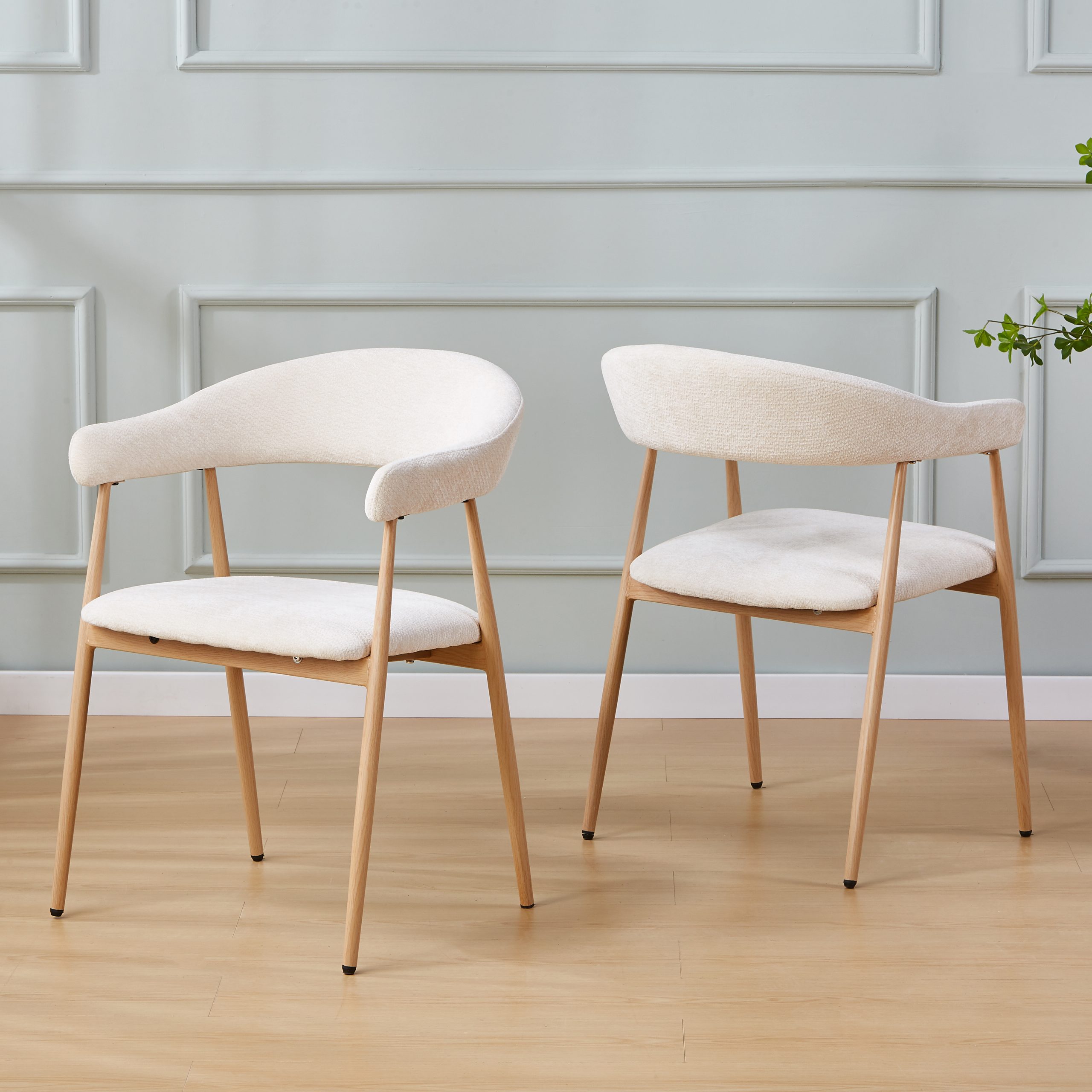 Chaises en tissu beige et effet bois chêne - Beige et naturel - LENA Chaises en tissu beige et effet bois chêne - Beige et naturel - LENA